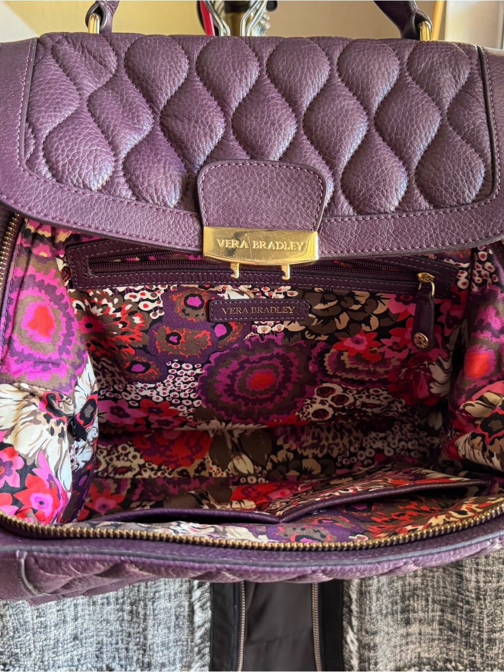 Vera Bradley Leather Quilted Top-Handle Satchel in Deep Plum - Picture 9 of 10